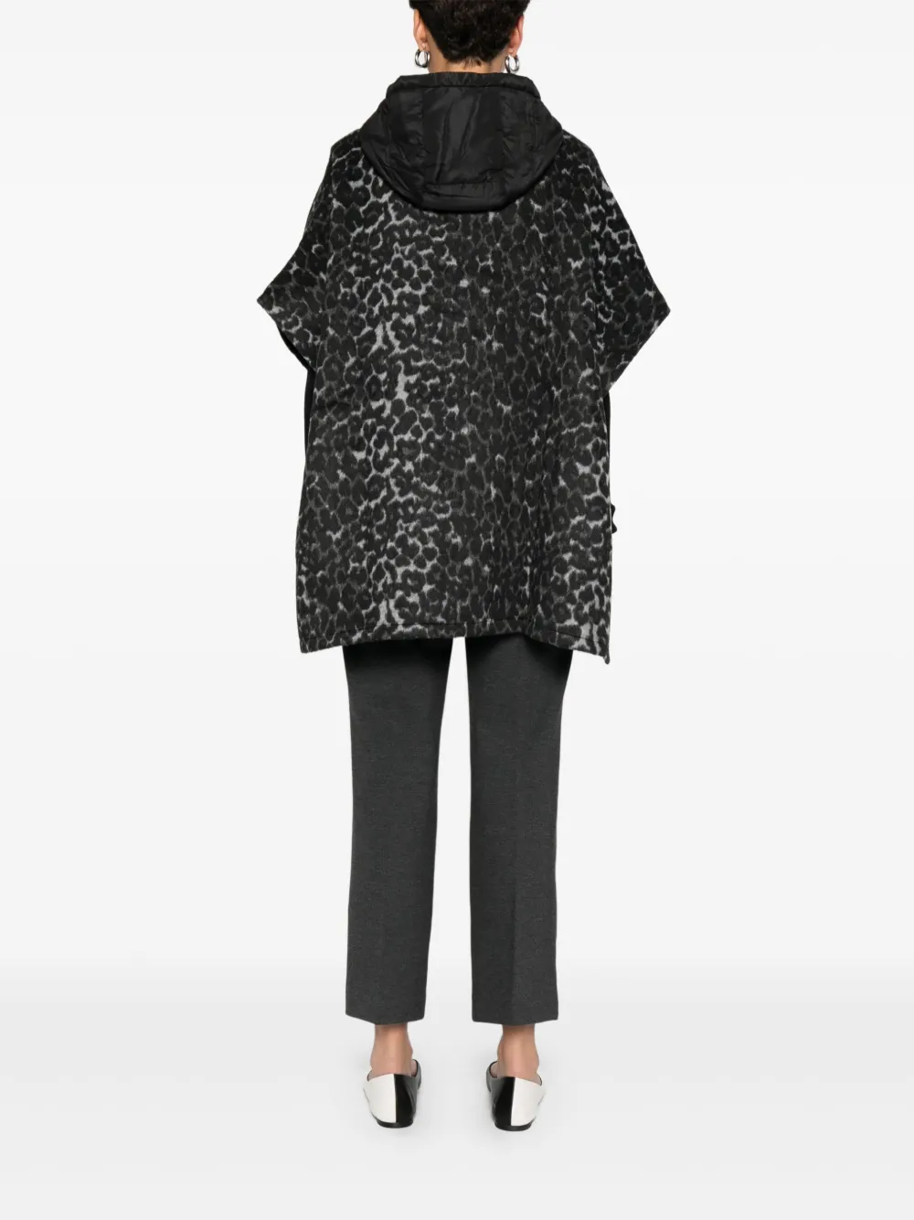 Twinset Textured Cape-style Coat With Hood In Black
