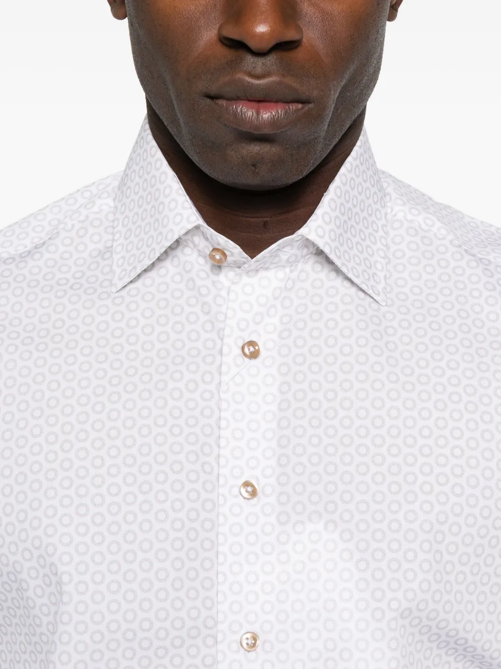 Sand Geometric-print Cotton Shirt In White