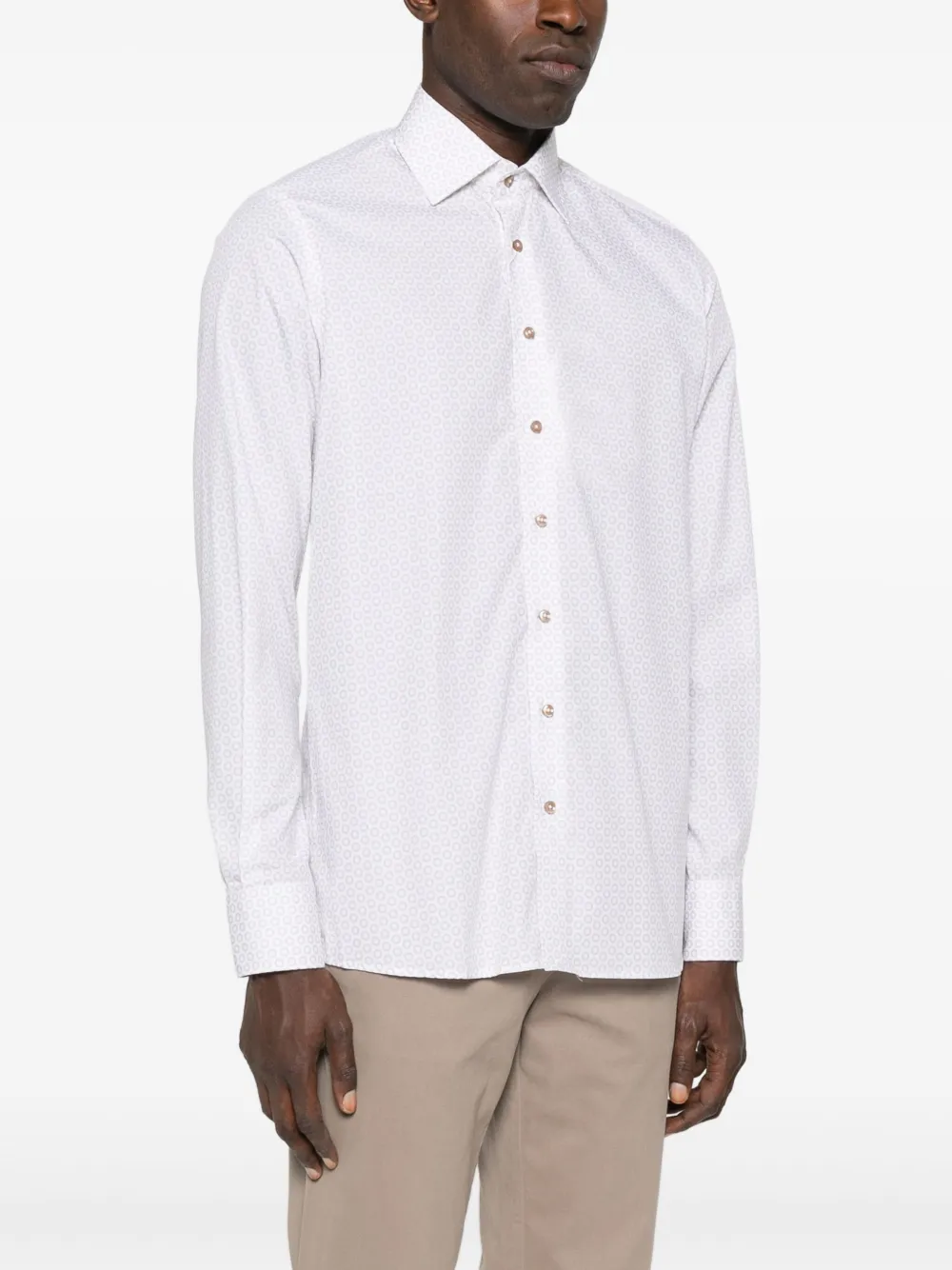 Sand Geometric-print Cotton Shirt In White