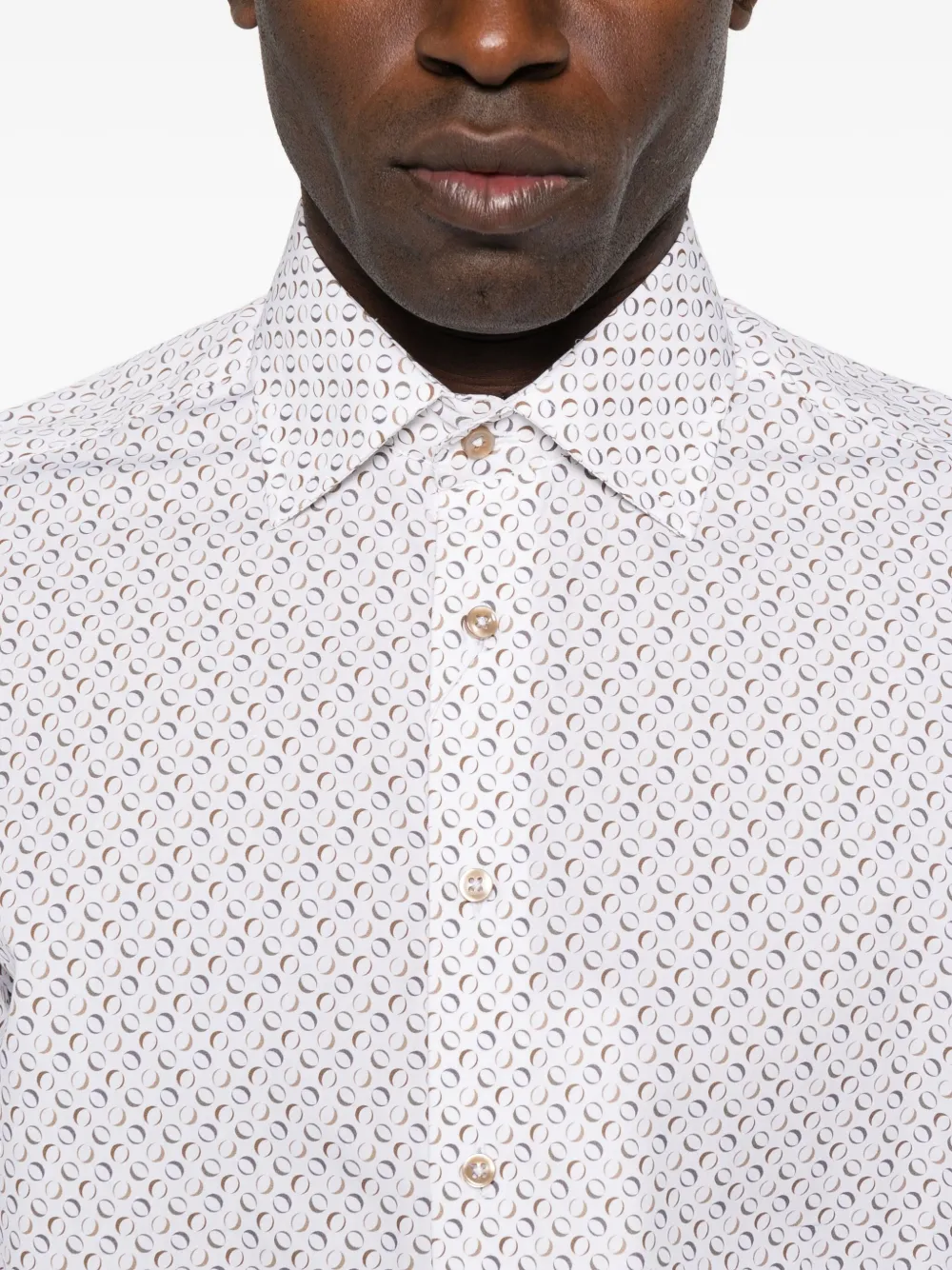 Sand Geometric-print Long-sleeve Shirt In White