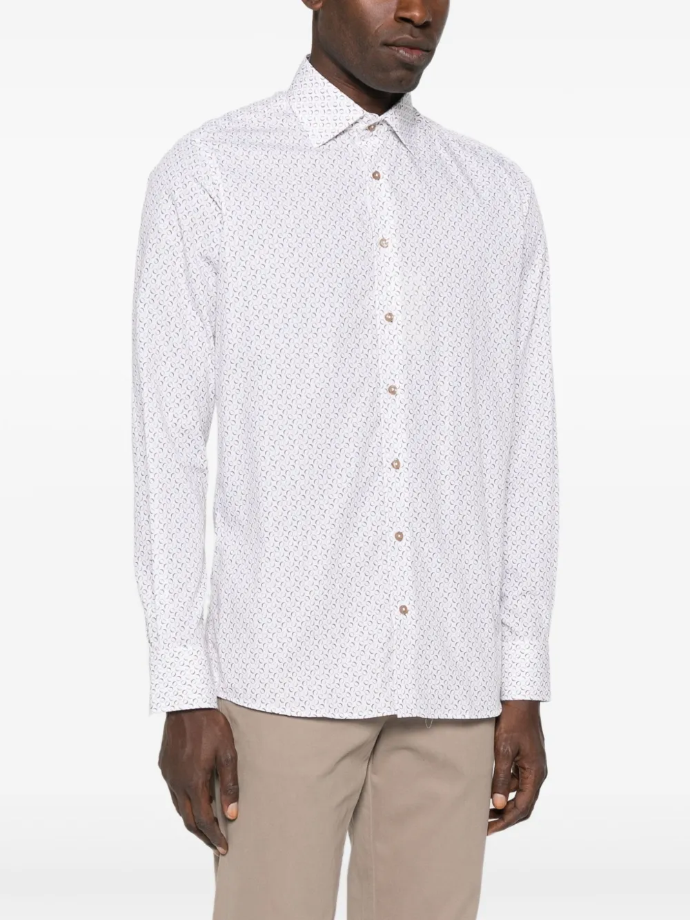 Sand Geometric-print Long-sleeve Shirt In White