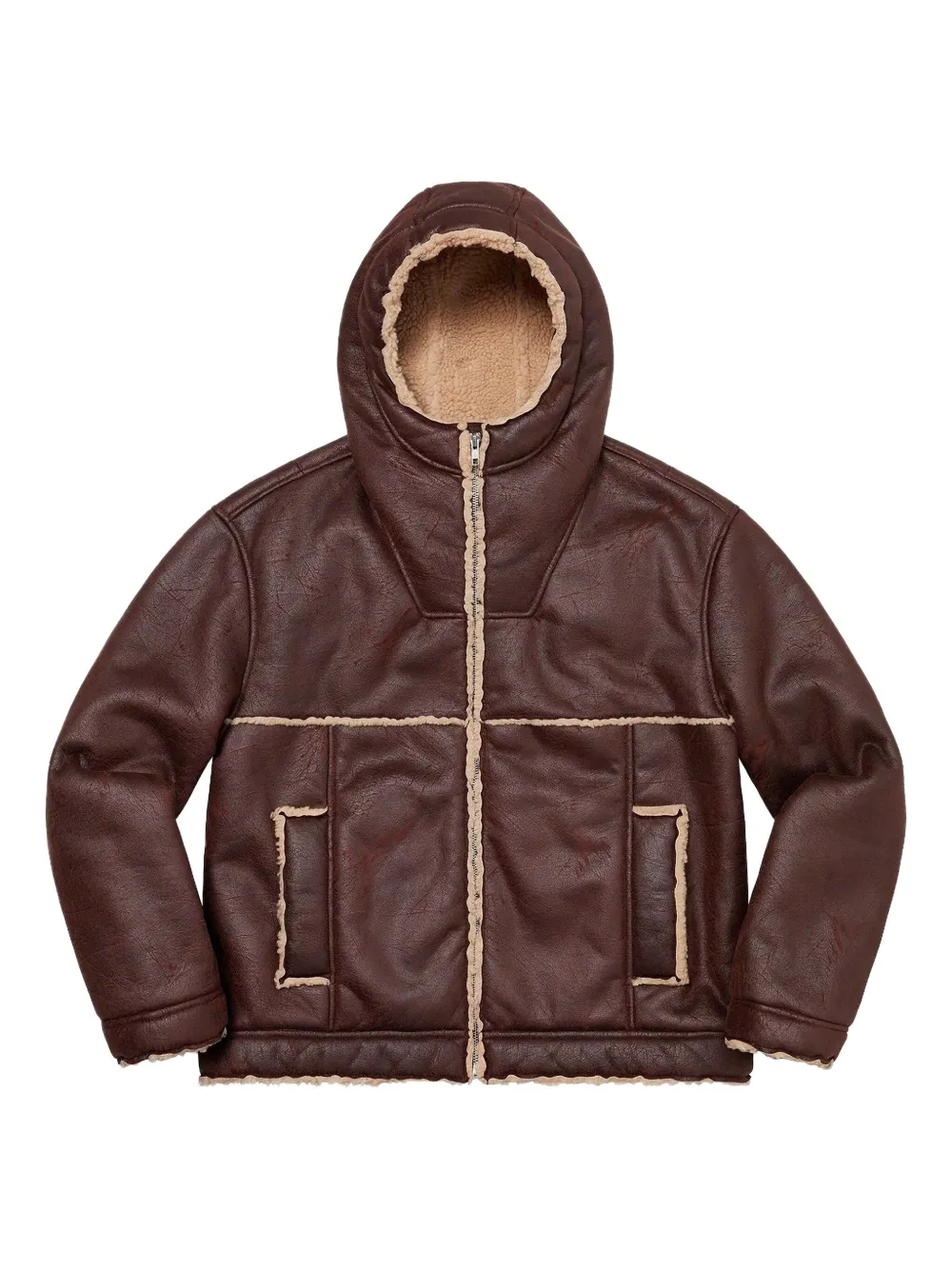 Supreme Faux-shearling Hooded Jacket In Brown