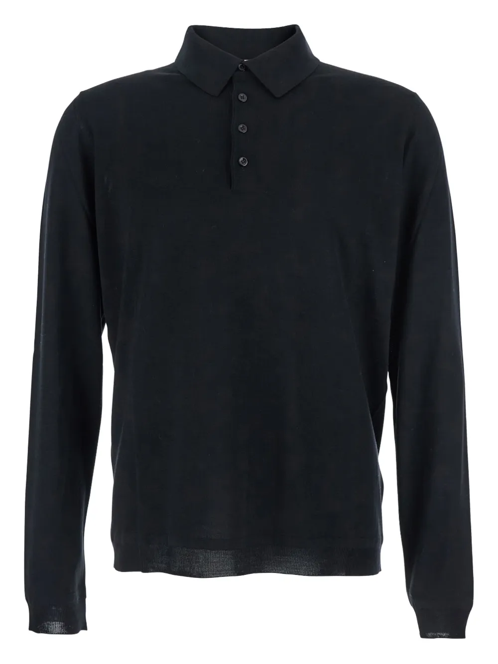 Goes Botanical Black Polo Shirt With Long Sleeves And Classic Collar In Wool Man In Blue