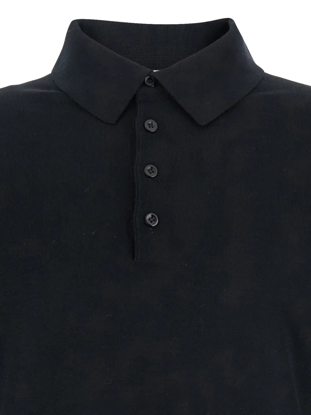 Goes Botanical Black Polo Shirt With Long Sleeves And Classic Collar In Wool Man In Blue