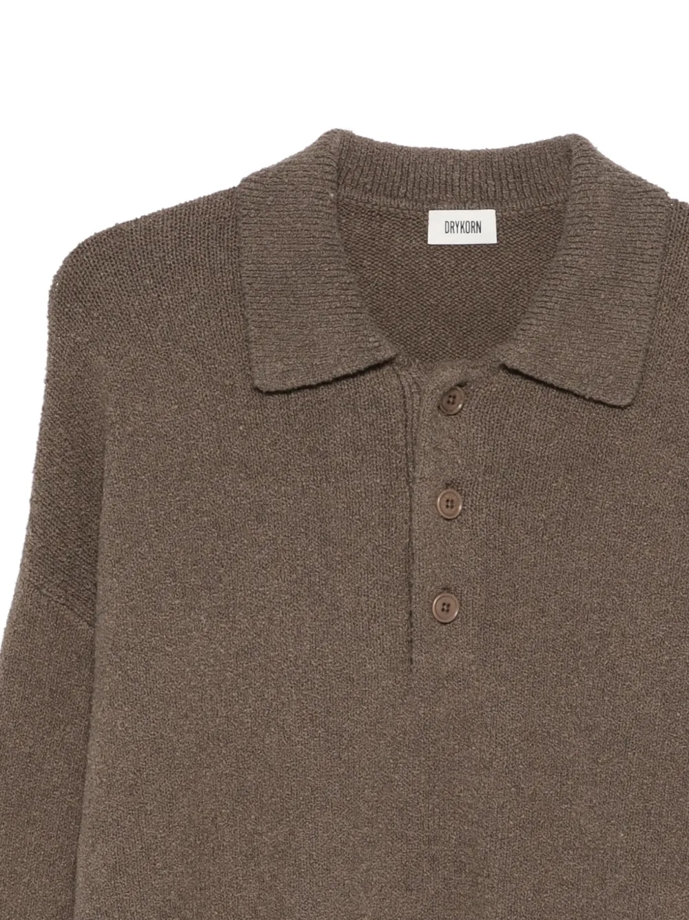 Drykorn Trui met knopen en polokraag Bruin