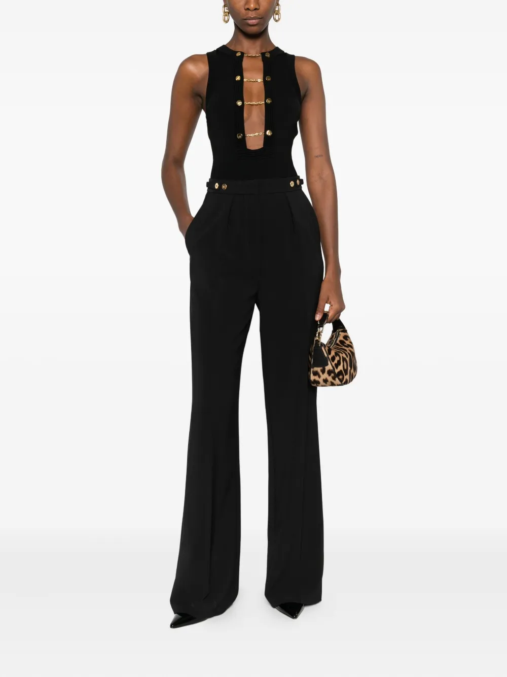 Elisabetta Franchi pleated gold-button pants - Zwart