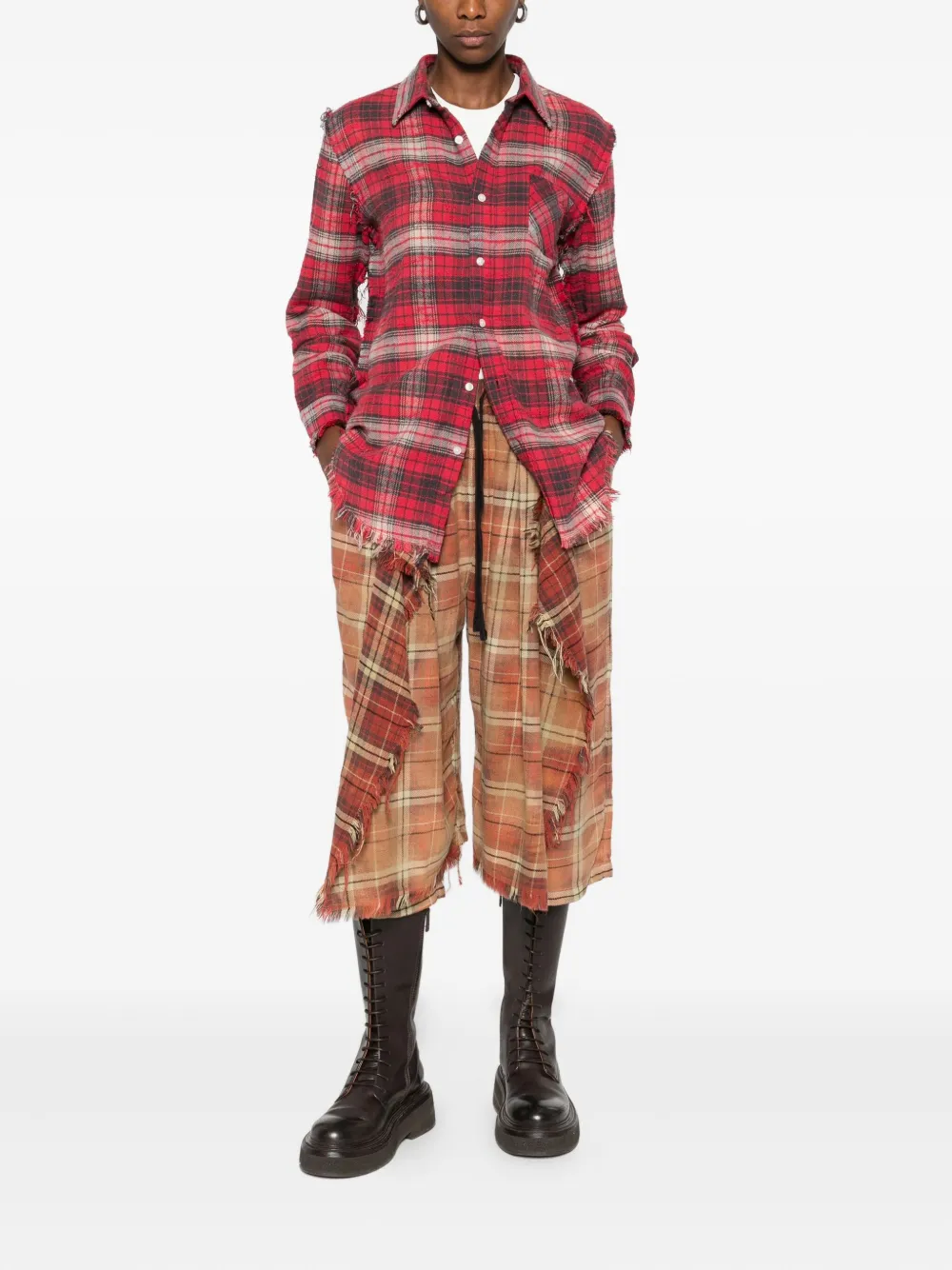 R13 frayed check-pattern shirt - Rood