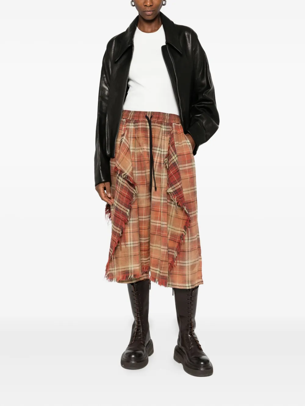 R13 frayed plaid trousers - Oranje