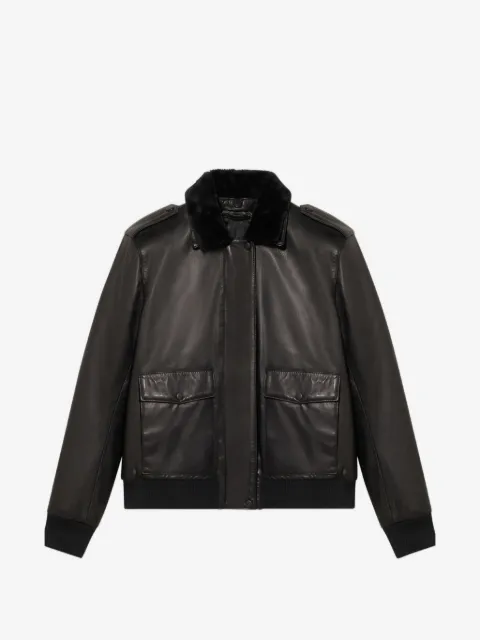 Brooks Brothers fur collar leather jacket