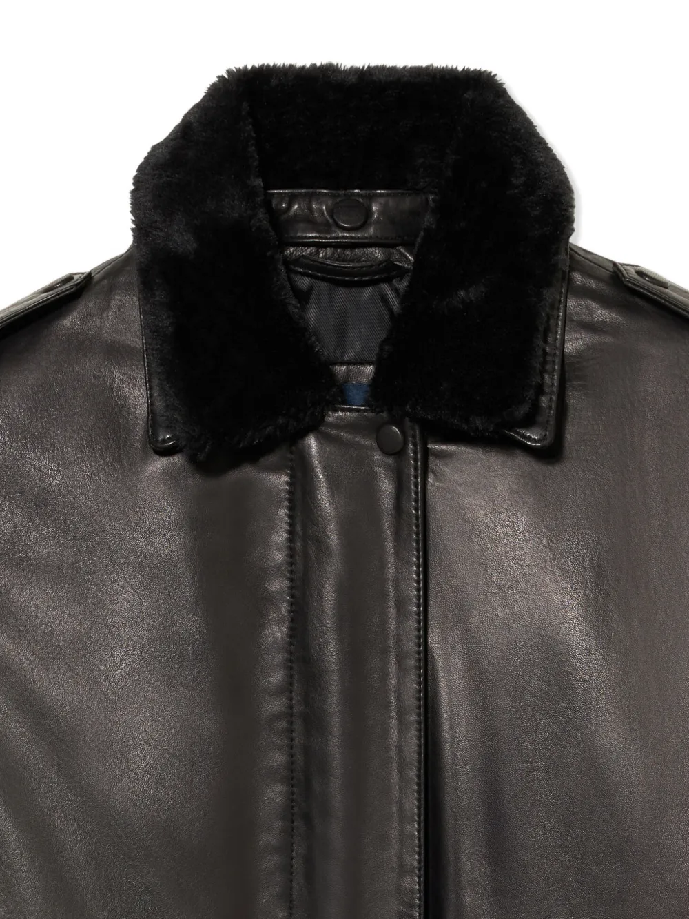  Brooks Brothers Fur Collar Leather Jacket - Black 