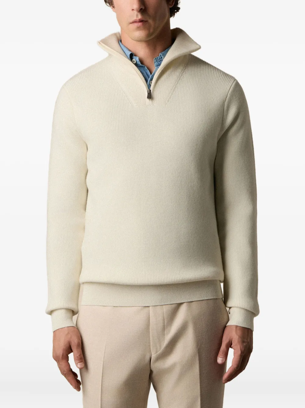 Brooks Brothers Trui met halve rits Beige