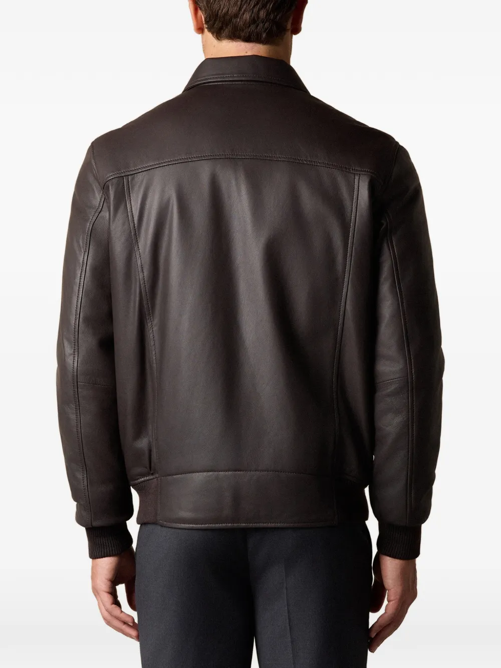  Brooks Brothers Leather Bomber Jacket - Brown 