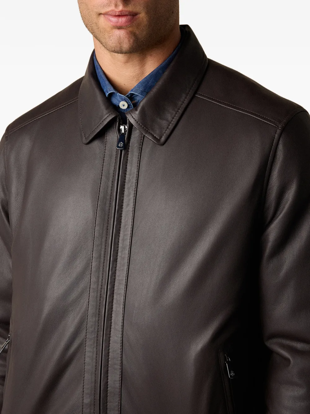 Brooks Brothers Leren bomberjack Bruin