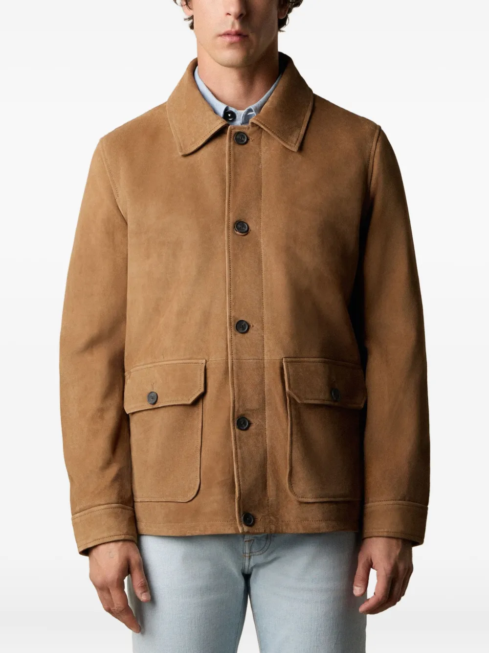  Brooks Brothers Suede Overshirt Jacket - Brown 