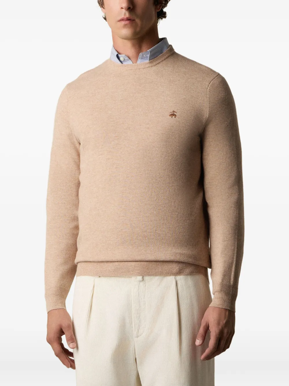 Brooks Brothers Lamswollen trui met ronde hals Beige