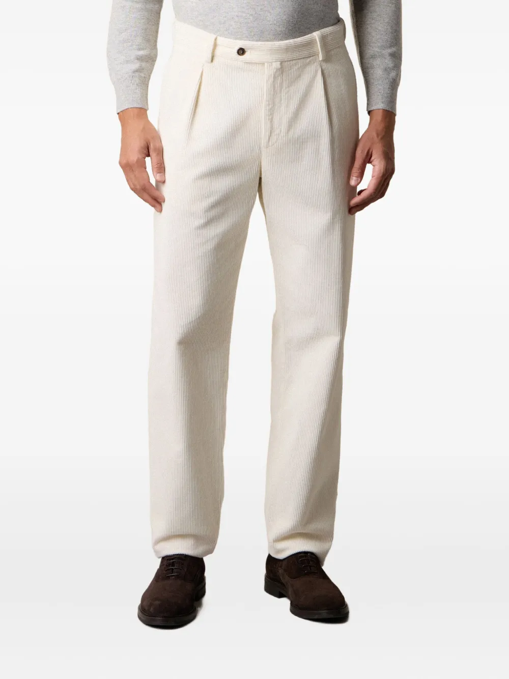 Brooks Brothers Ribfluwelen broek met geplooide voorkant Wit