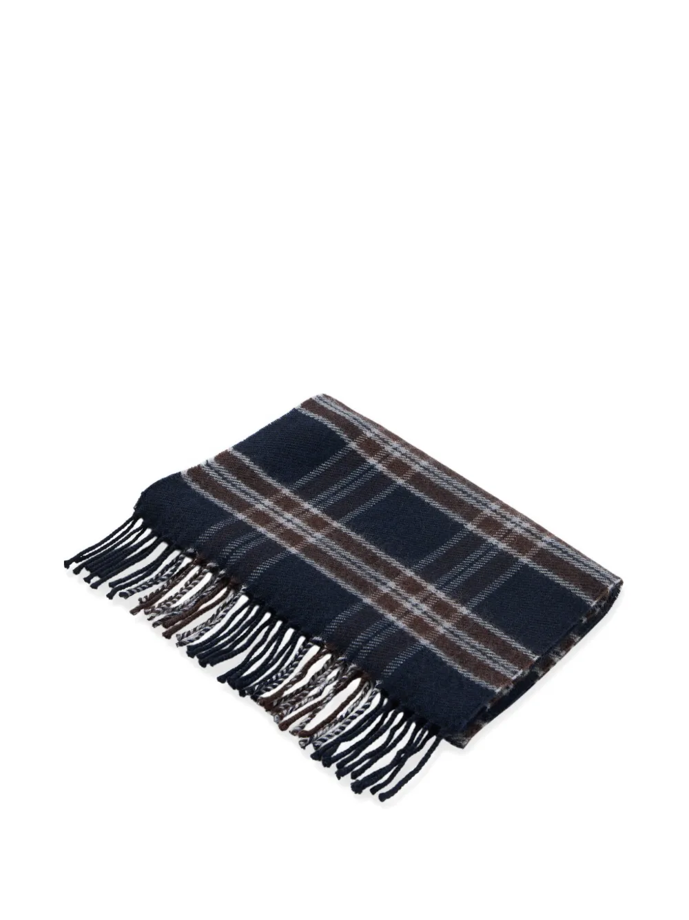  Brooks Brothers Plaid Fringed Wool Scarf - Blue 