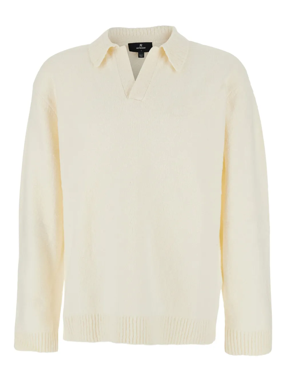 Represent White Long-sleeve Polo Shirt With Classic Collar And Ribbed Trims In Cotton Blend Stretch Man In Neutral