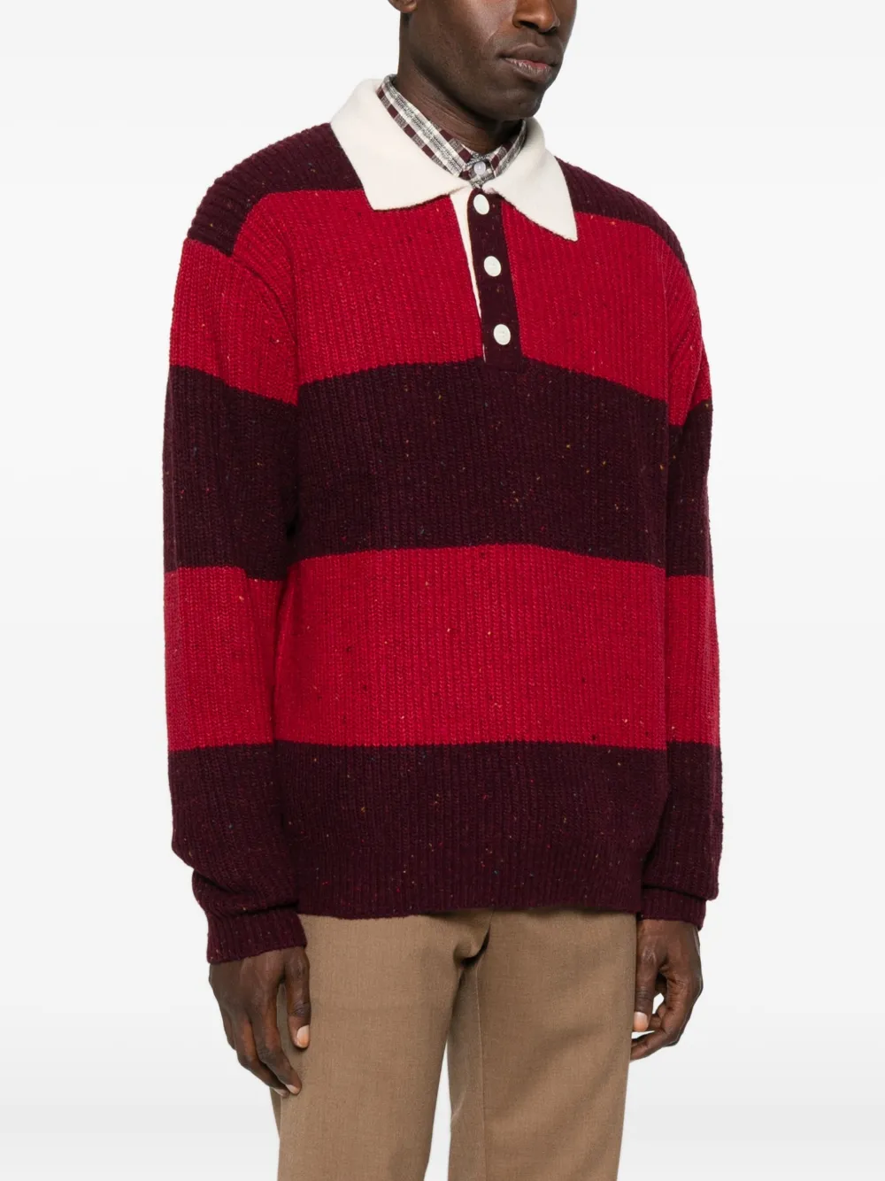 Dunst Striped Polo-neck Sweater In Red