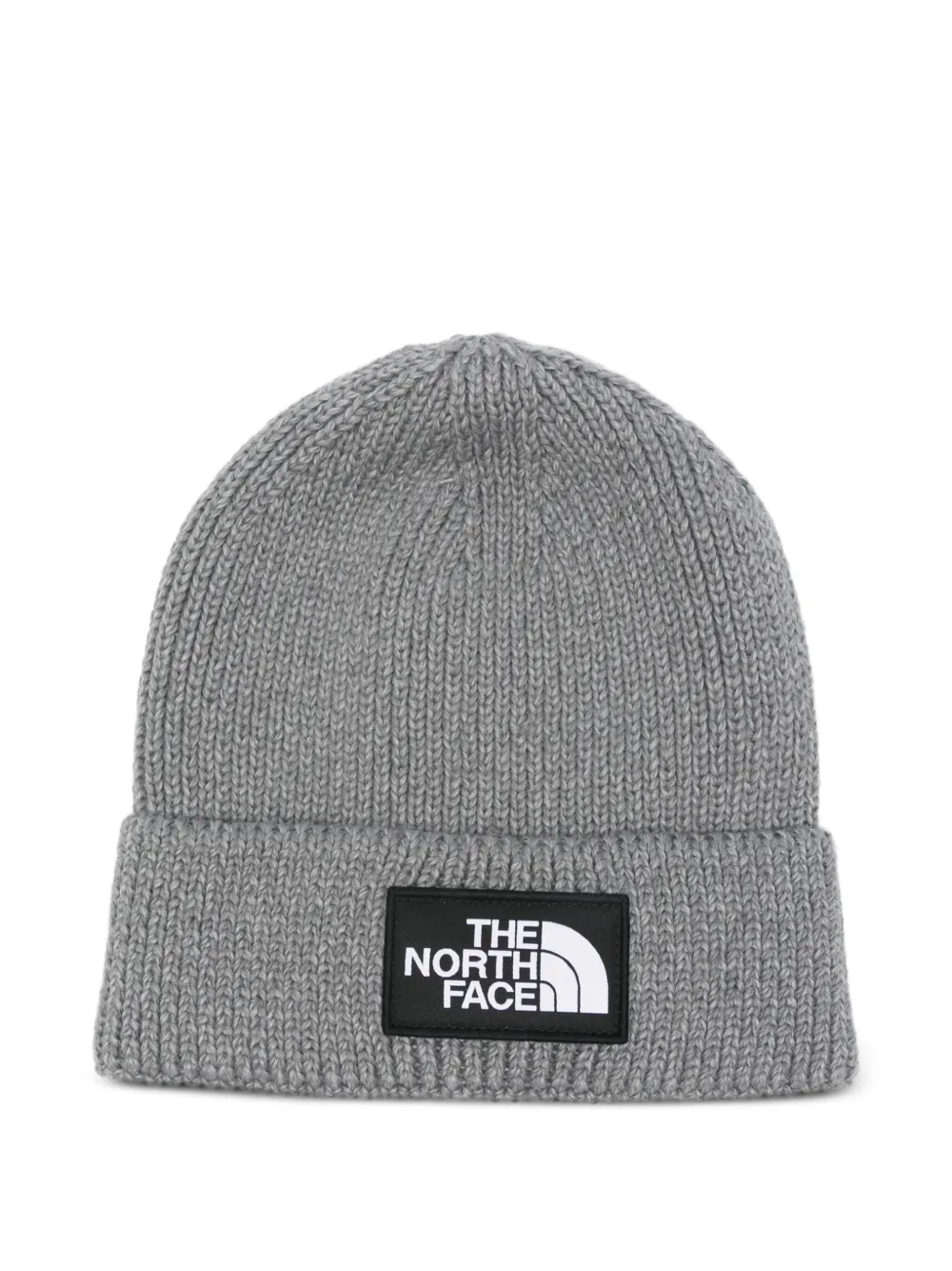 The North Face Logo-patch Ribbed Beanie Hat In Gray