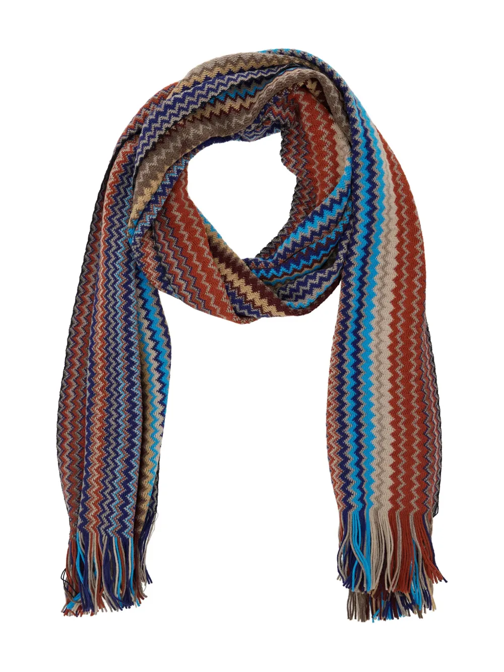 Missoni Multicolor Scarf With Zigzag Motif And Fringed Hem In Wool Blend Man In Multi