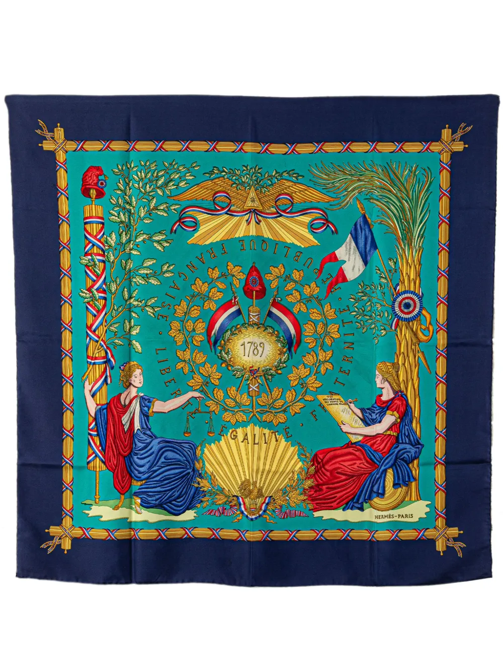 Hermès Pre-Owned 1990-2010 Republique Francaise Liberte Egalite Fraternite 1789 Silk Scarf scarves | Blue | Image 1