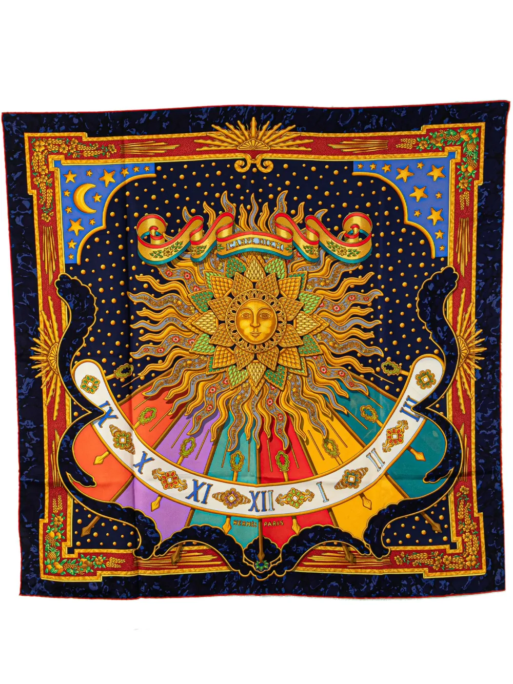 Pre-owned Hermes 20th Century Carpe Diem Silk Scarf Scarves In Blue