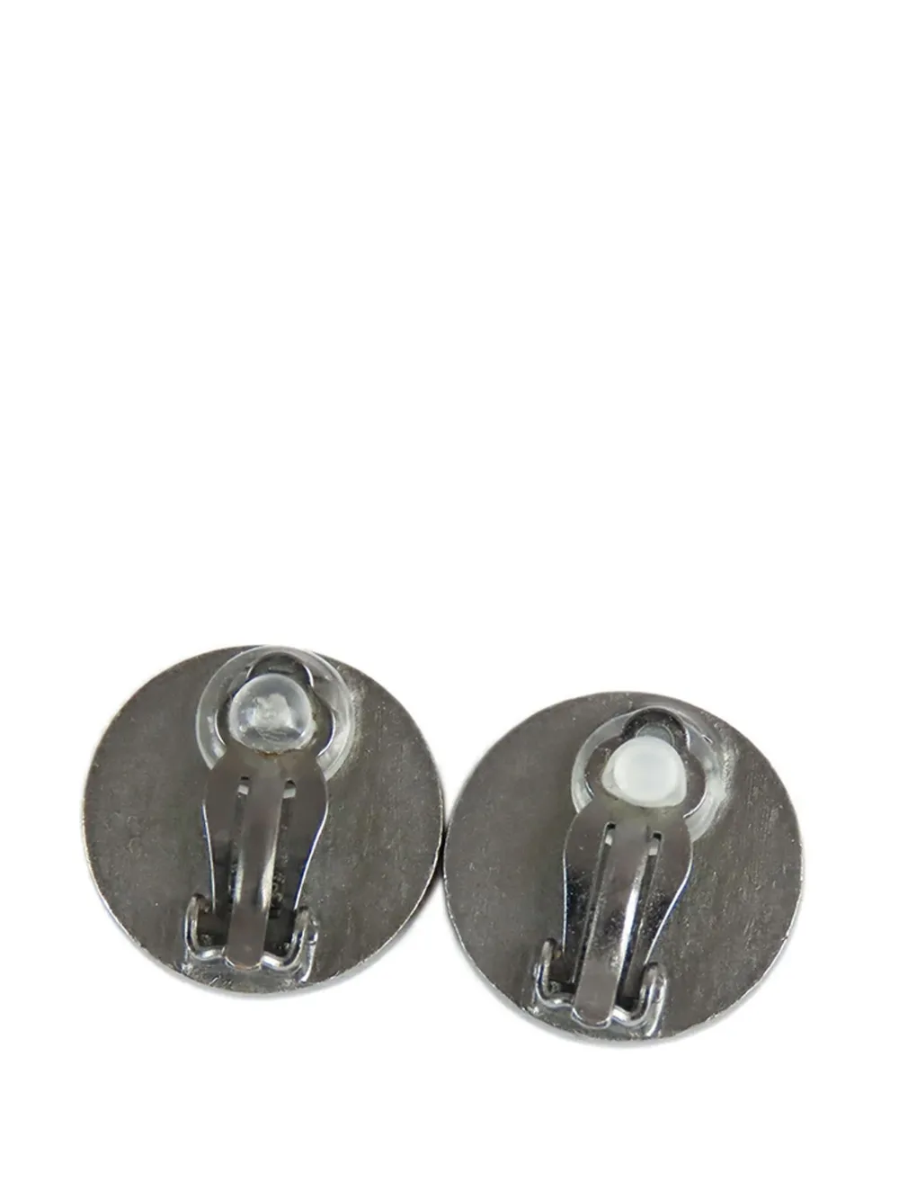 CHANEL Pre-Owned 2000 Silver Plated Leather Logo Clip On Earrings costume earrings | Image 2