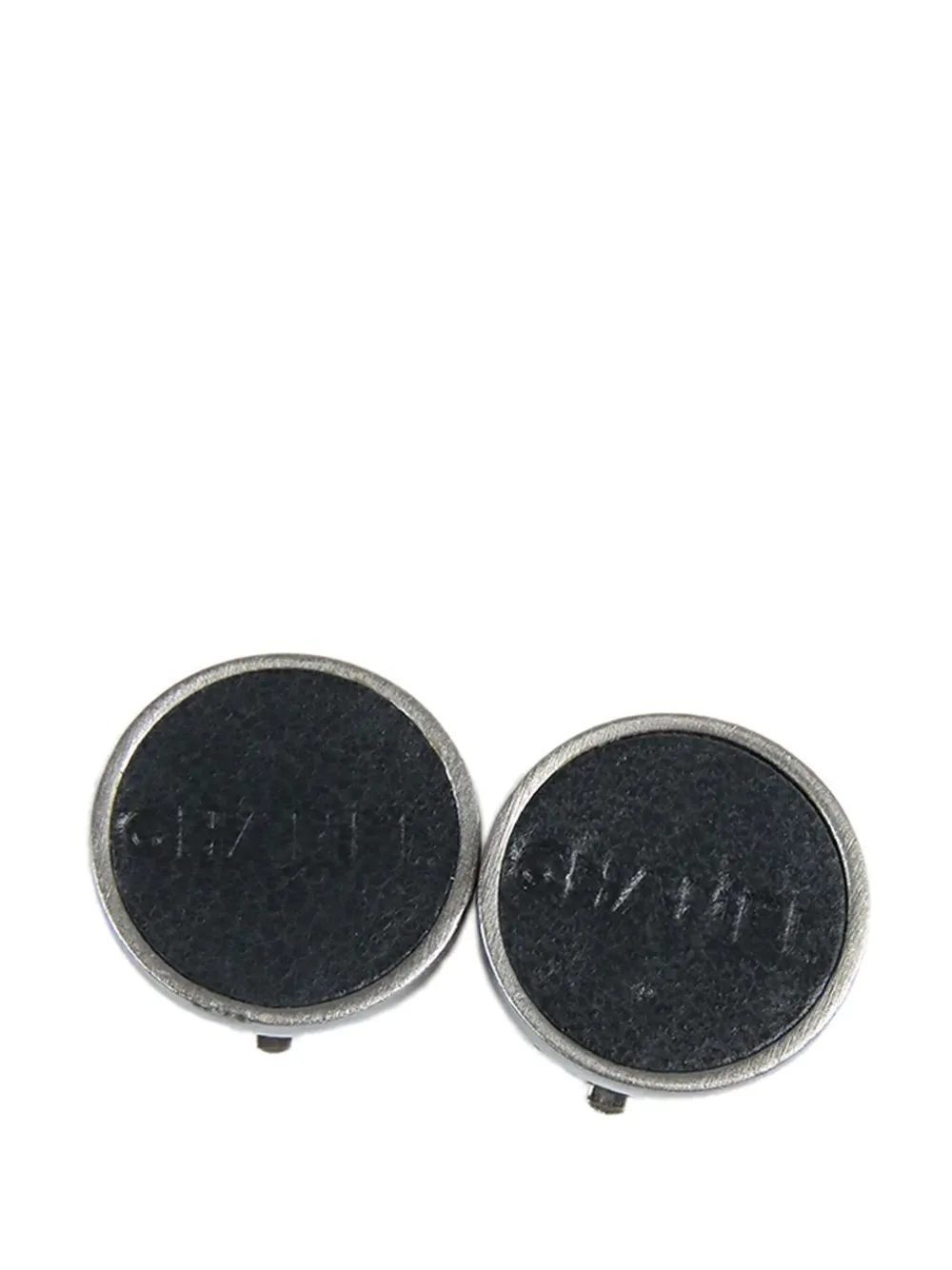 CHANEL Pre-Owned 2000 Silver Plated Leather Logo Clip On Earrings costume earrings | Black | Image 1