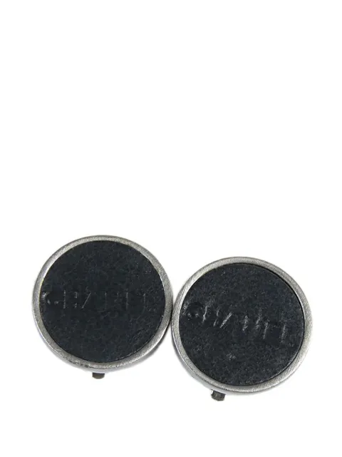 CHANEL Pre-Owned 2000 Silver Plated Leather Logo Clip On Earrings costume earrings