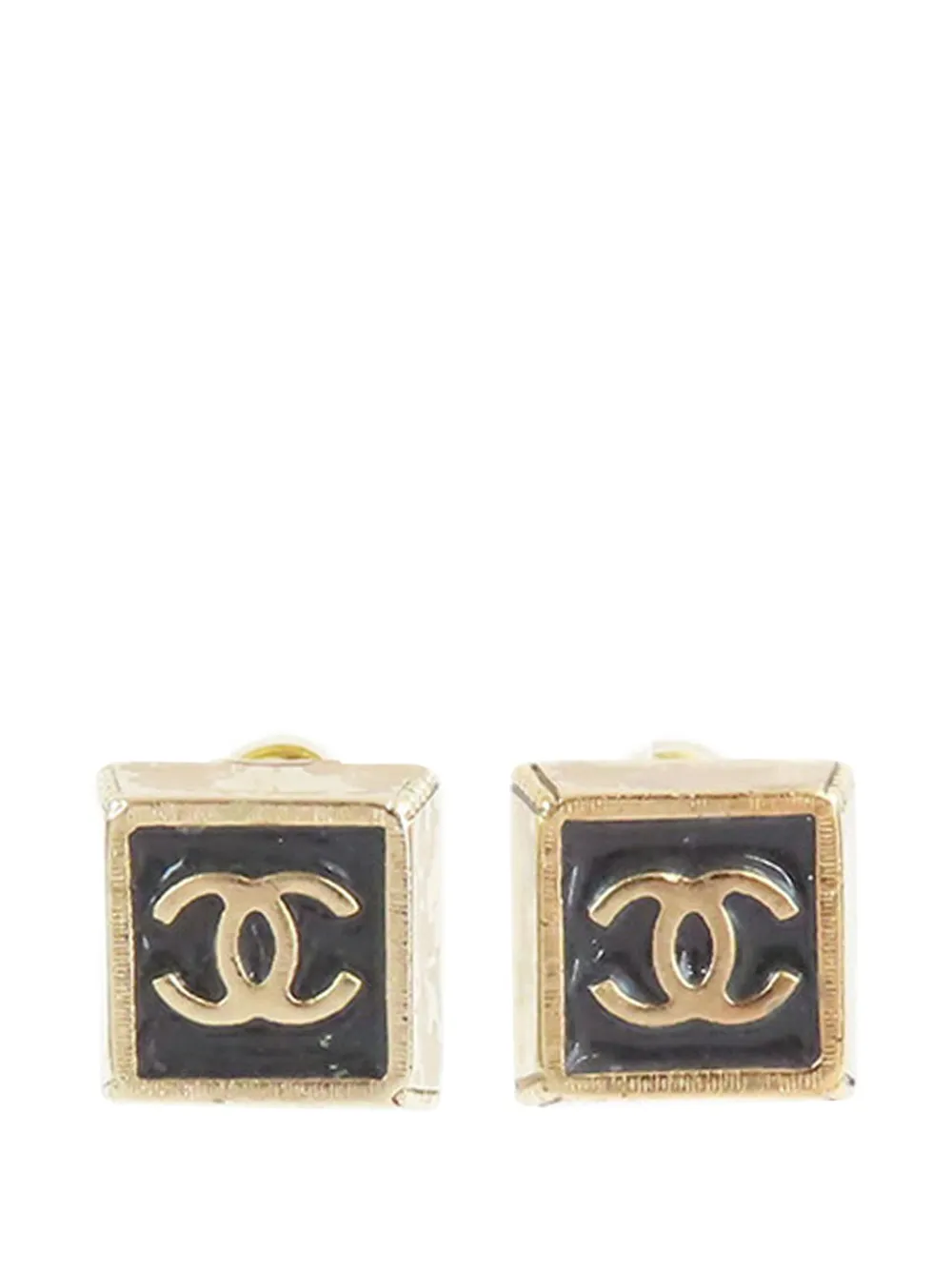 CHANEL Pre-Owned 2003 ゴールドプレーテッド エナメル ココマーク スクエア スタッズ コスチューム ピアス -