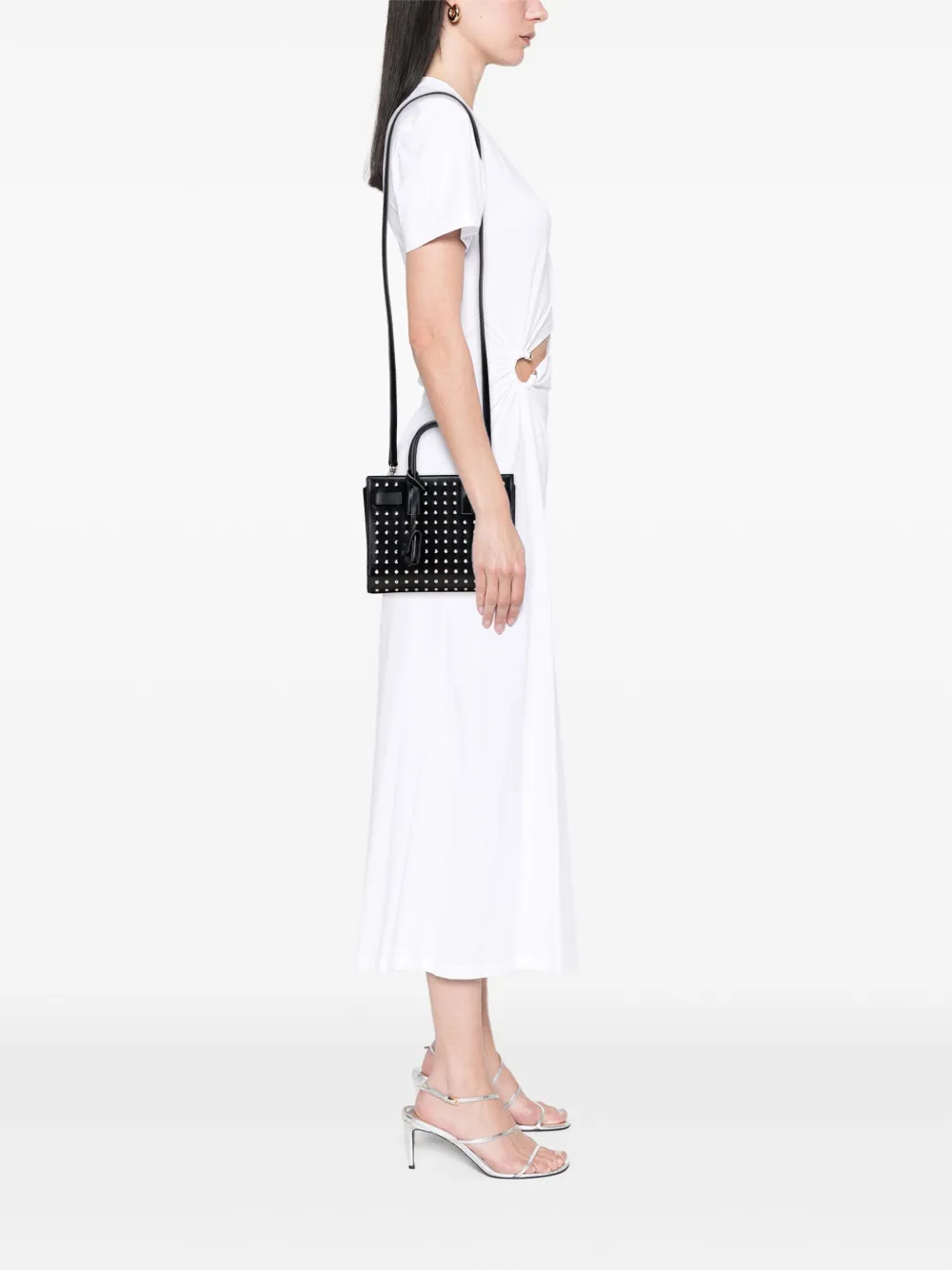 Pre-owned Saint Laurent 2014 Nano Grain De Poudre Studded Sac De Jour Satchel In Black