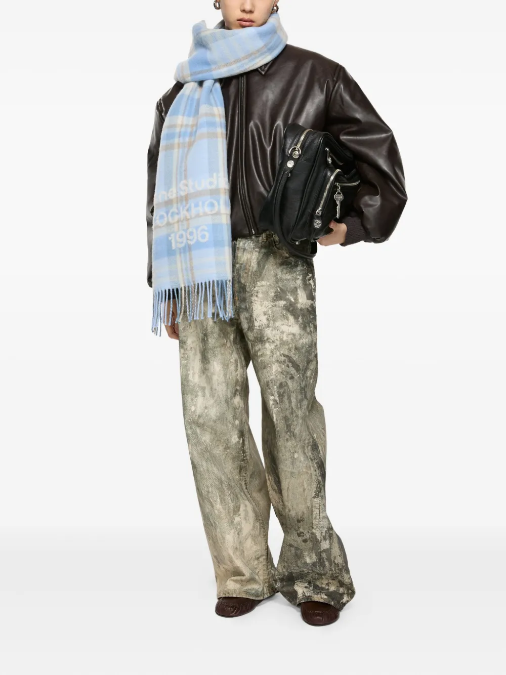 Acne Studios Geruite sjaal met franje Blauw