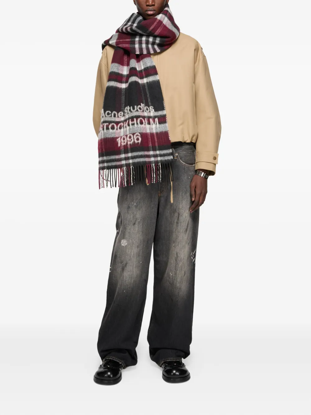 Acne Studios Plaid Logo Scarf In Multi