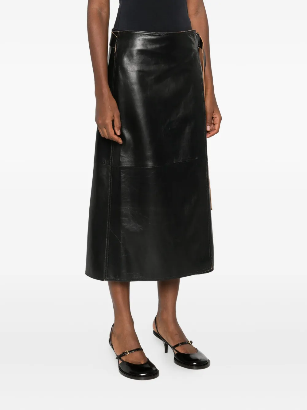 Calvin Klein Wrap-design Leather Skirt In Black