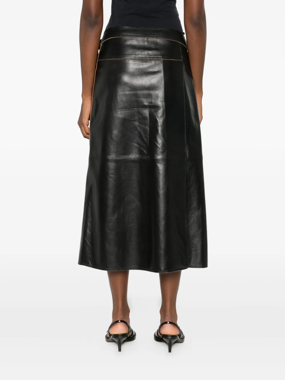 Calvin Klein Wrap-design Leather Skirt In Black