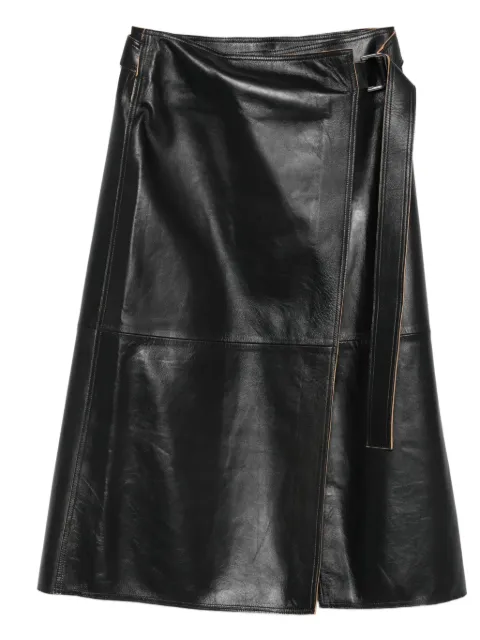 Calvin Klein wrap-design leather skirt