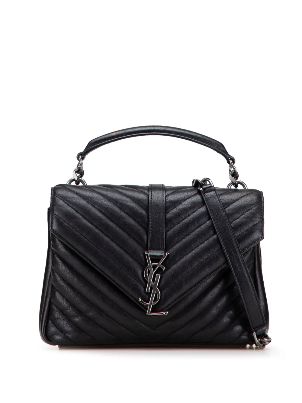Saint Laurent Pre-Owned 2017 Medium Quilted Chevron Sheepskin College satchel | Black | Image 1