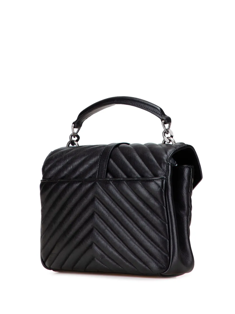Pre-owned Saint Laurent 2017 Medium Quilted Chevron Sheepskin College Satchel In Black