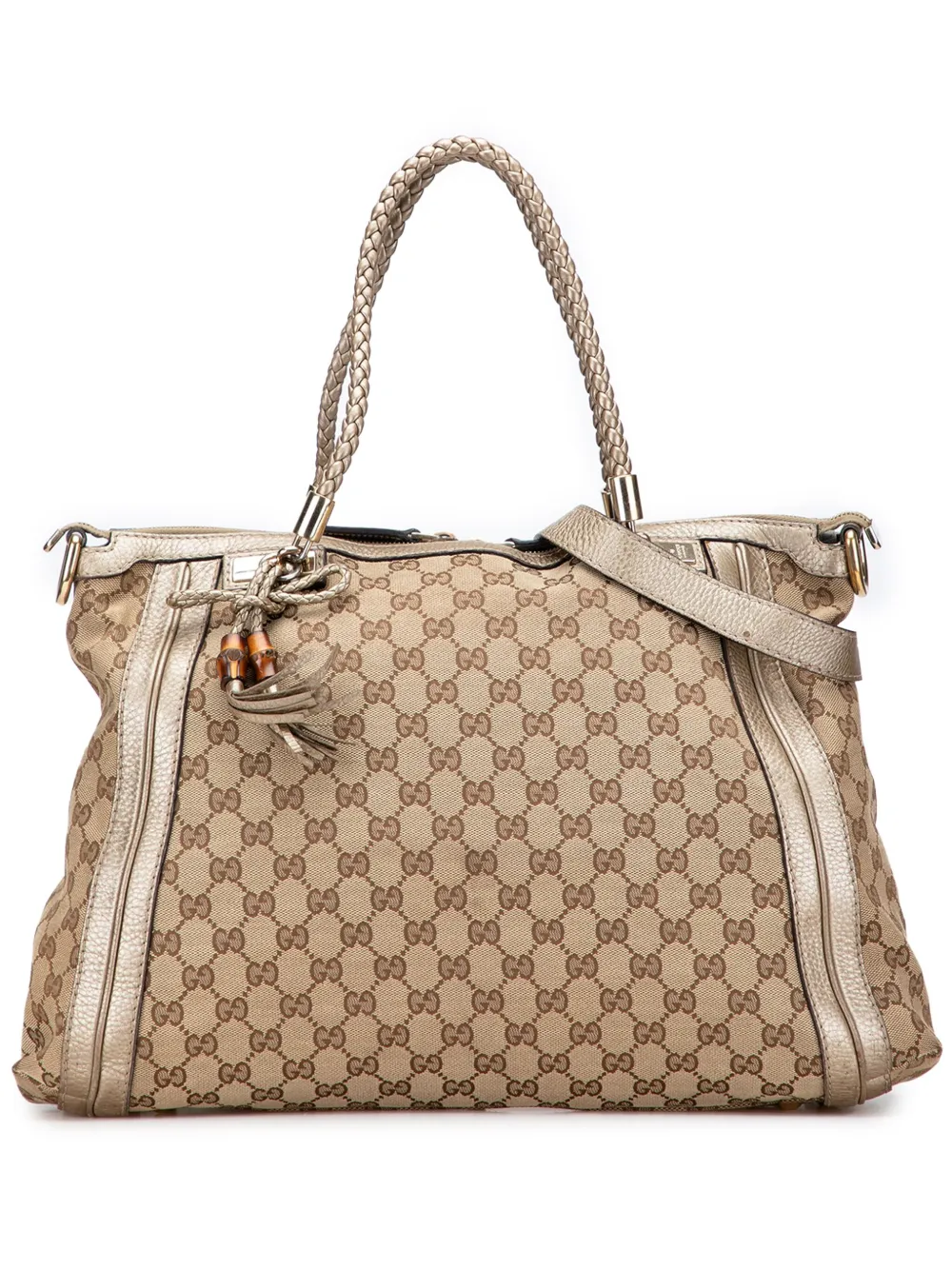 Pre-owned Gucci 2016-2025 Gg Canvas Bella Convertible Tote Satchel In Brown
