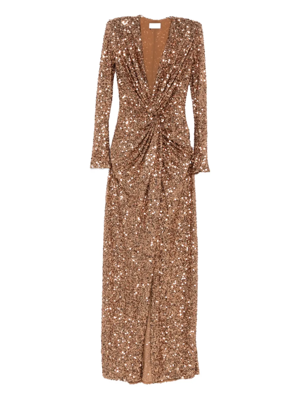 Elisabetta Franchi Sequin Embellished Maxi Dress V-neckline In Brown