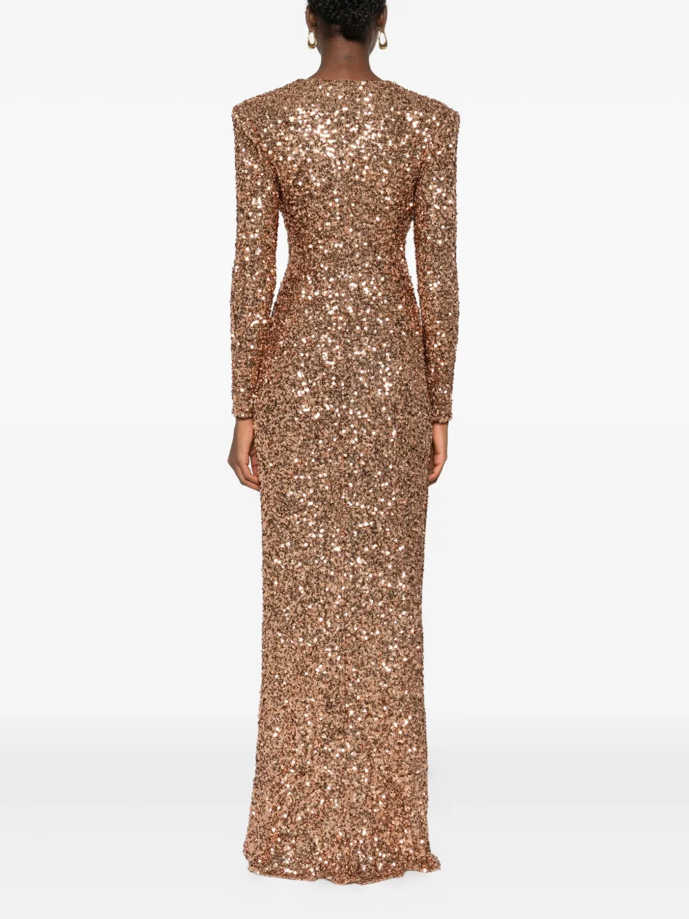 Elisabetta Franchi Sequin Embellished Maxi Dress V-neckline In Brown