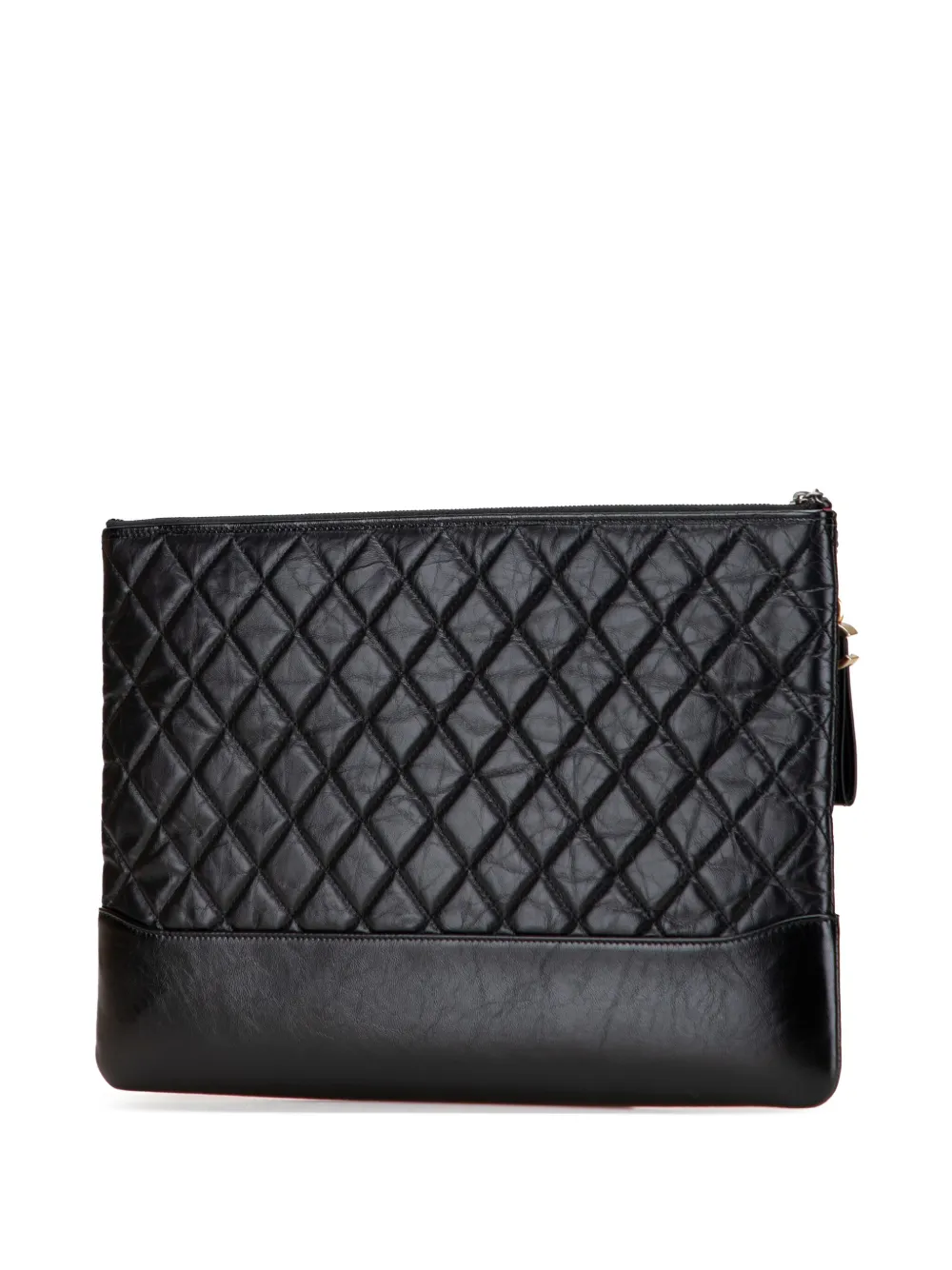 Pre-owned Chanel 2017-2018 Large Aged Calfskin Gabrielle O Case Clutch Bag In Black