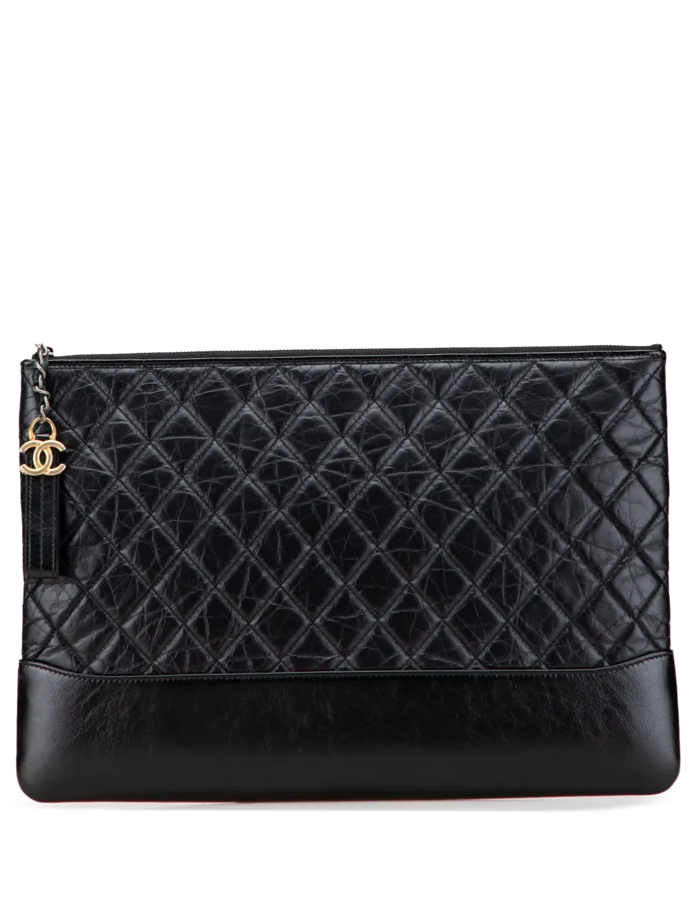 Pre-owned Chanel 2017-2018 Large Aged Calfskin Gabrielle O Case Clutch Bag In Black