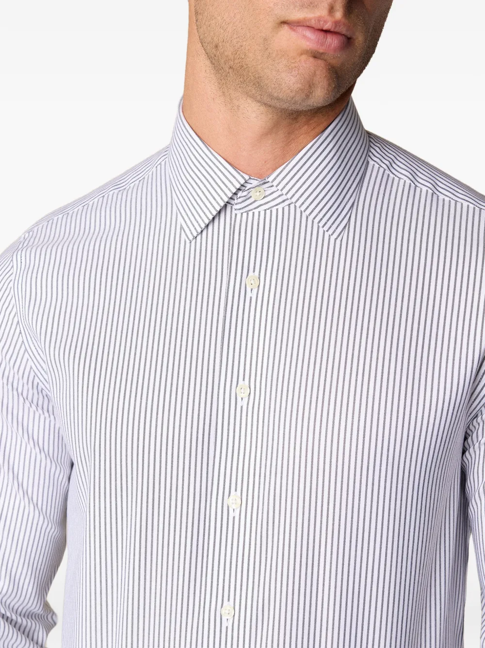 Brooks Brothers Gestreept twill overhemd Wit