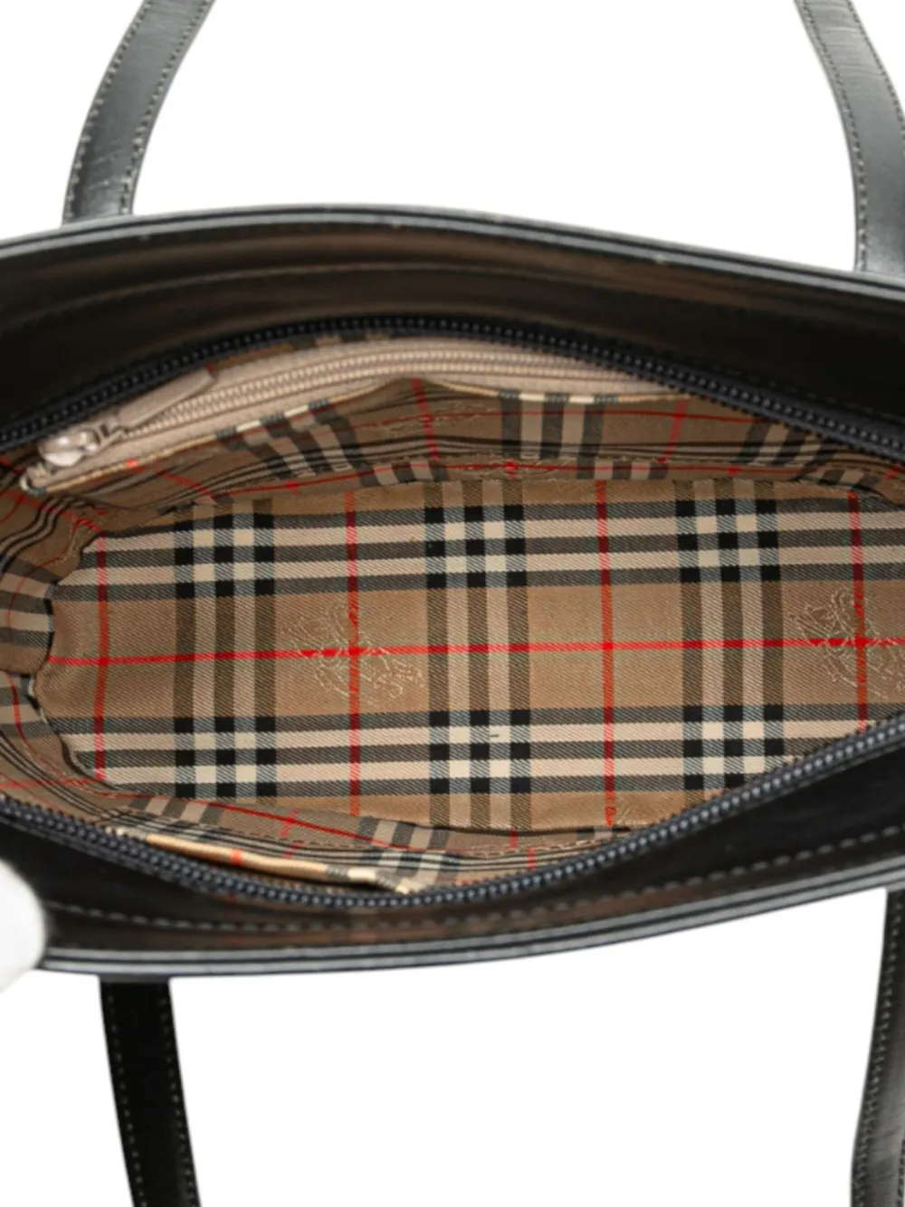Pre-owned Burberry 2000-2017 House Check Trimmed Leather Shoulder Bag In Black