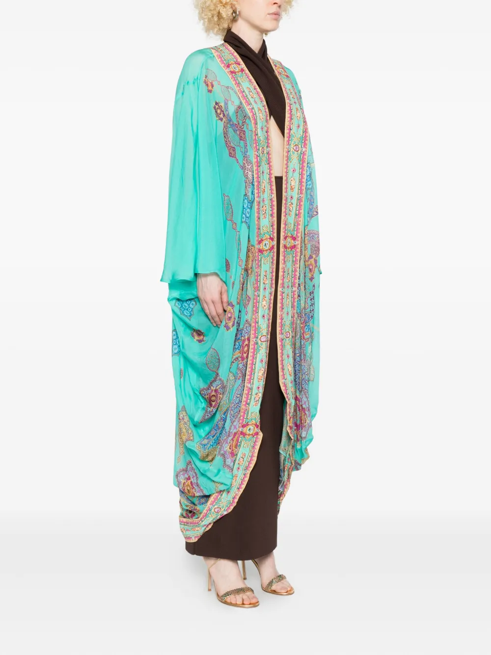 Camilla Bell-sleeve Coat In Blue