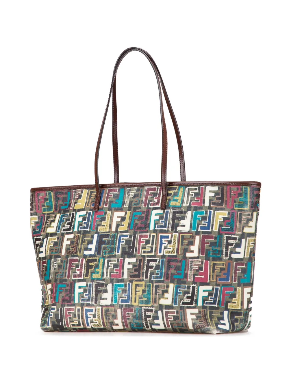 Pre-owned Fendi 2010-2025 Medium Multicolor Zucca Spalmati Roll Tote Bag In Brown