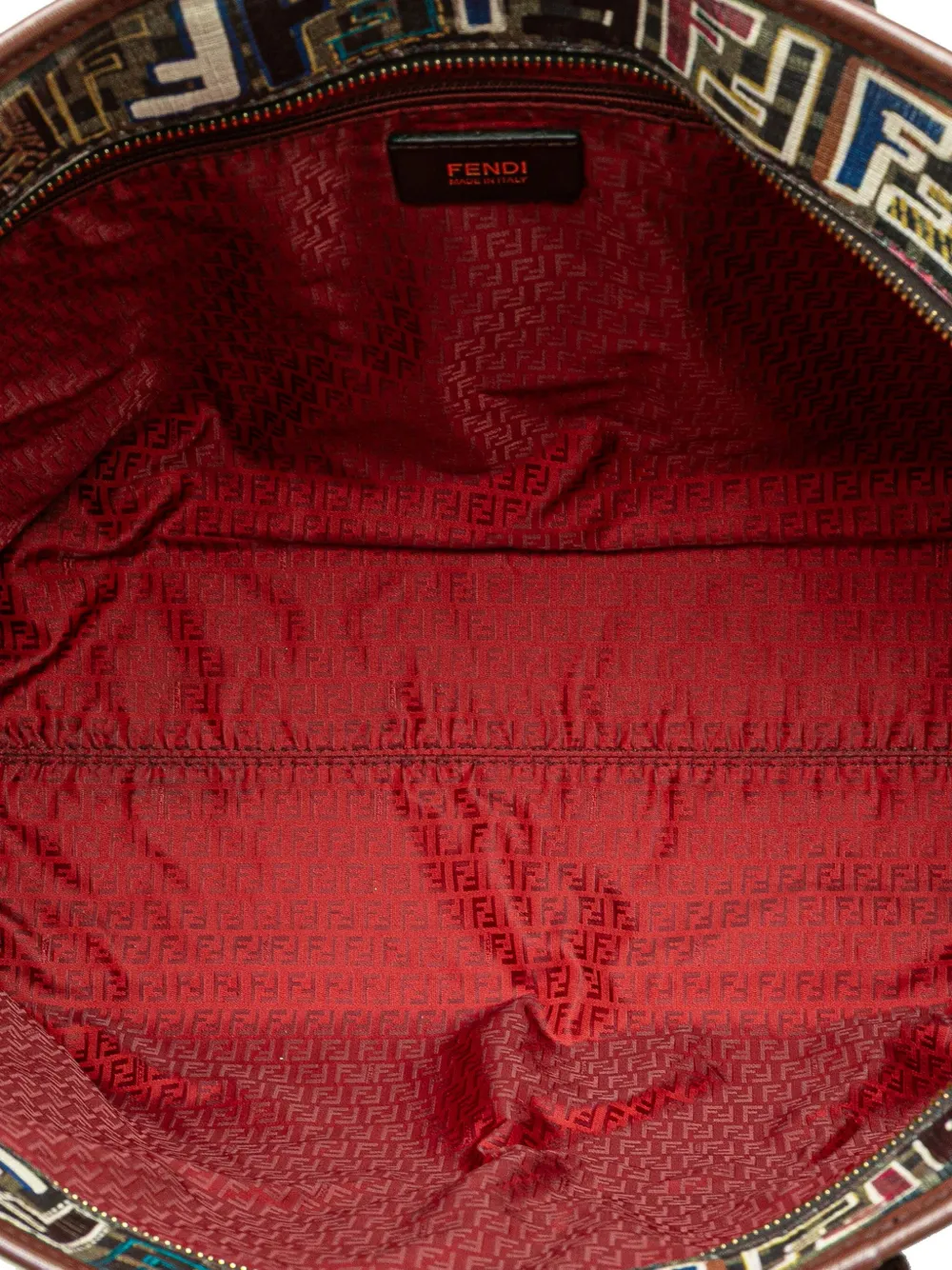 Pre-owned Fendi 2010-2025 Medium Multicolor Zucca Spalmati Roll Tote Bag In Brown