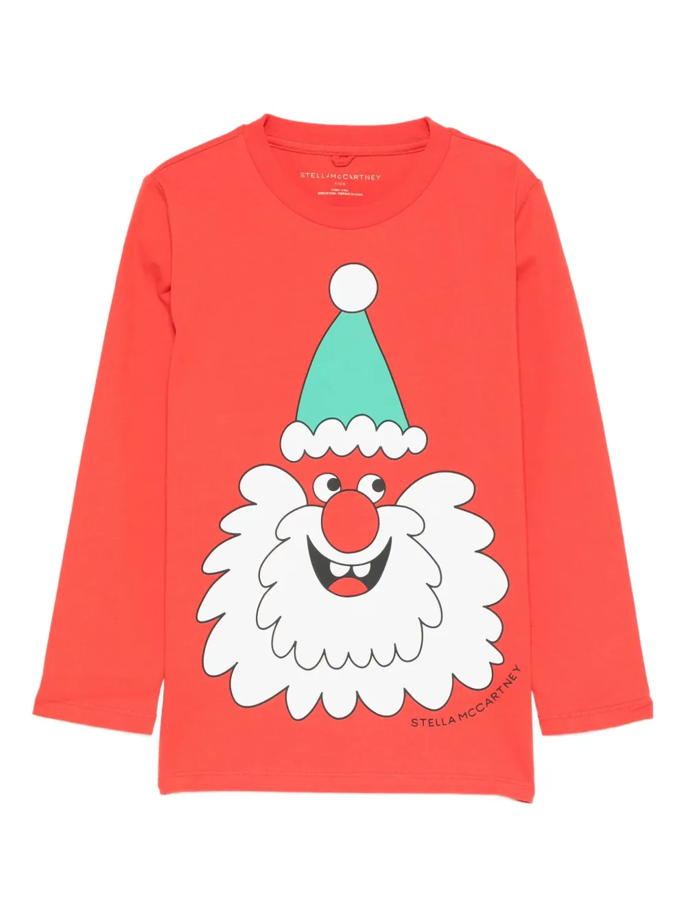Stella Mccartney Kids' Santa-face Long-sleeve T-shirt In Red